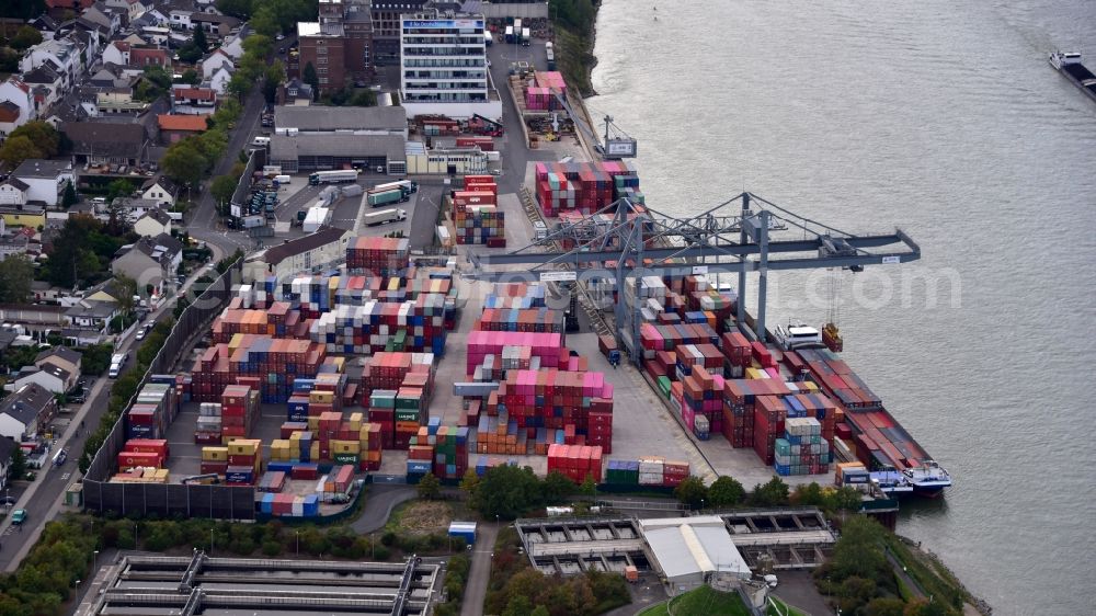 Bonn from above - Container Terminal in the port of the inland port of the Rhine river in the district Graurheindorf in Bonn in the state North Rhine-Westphalia, Germany