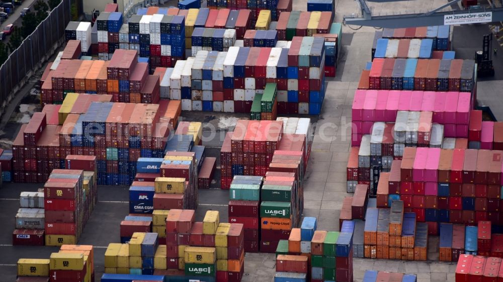 Bonn from the bird's eye view: Container Terminal in the port of the inland port of the Rhine river in the district Graurheindorf in Bonn in the state North Rhine-Westphalia, Germany