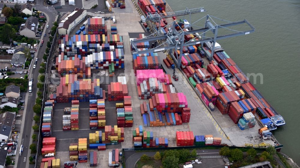 Aerial image Bonn - Container Terminal in the port of the inland port of the Rhine river in the district Graurheindorf in Bonn in the state North Rhine-Westphalia, Germany