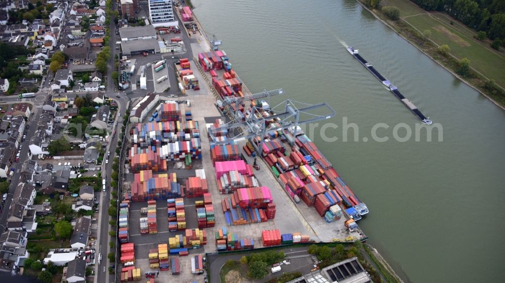 Aerial photograph Bonn - Container Terminal in the port of the inland port of the Rhine river in the district Graurheindorf in Bonn in the state North Rhine-Westphalia, Germany