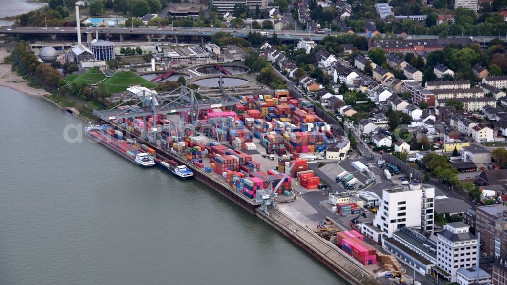 Bonn from above - Container Terminal in the port of the inland port of the Rhine river in the district Graurheindorf in Bonn in the state North Rhine-Westphalia, Germany