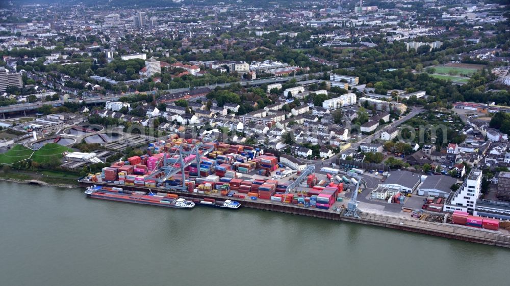 Bonn from the bird's eye view: Container Terminal in the port of the inland port of the Rhine river in the district Graurheindorf in Bonn in the state North Rhine-Westphalia, Germany