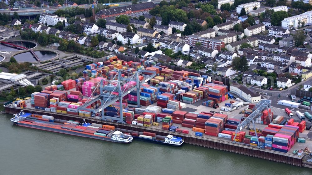 Aerial image Bonn - Container Terminal in the port of the inland port of the Rhine river in the district Graurheindorf in Bonn in the state North Rhine-Westphalia, Germany