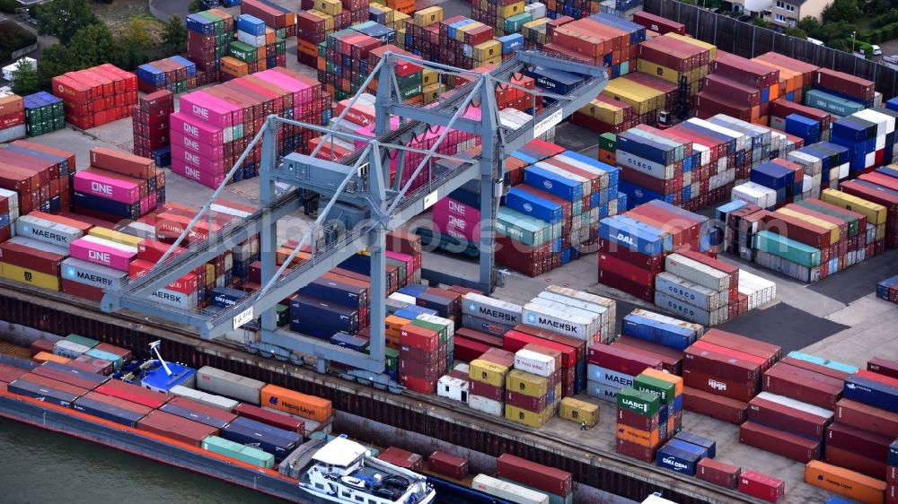 Aerial photograph Bonn - Container Terminal in the port of the inland port of the Rhine river in the district Graurheindorf in Bonn in the state North Rhine-Westphalia, Germany