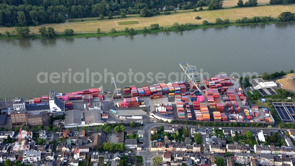 Aerial photograph Bonn - Container Terminal in the port of the inland port of the Rhine river in the district Graurheindorf in Bonn in the state North Rhine-Westphalia, Germany