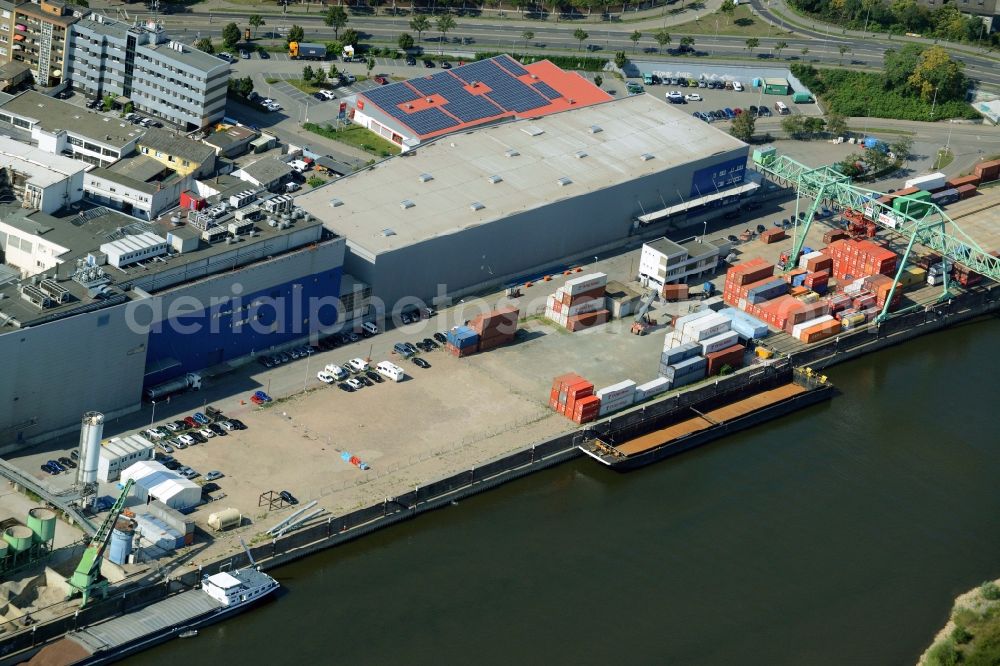 Mannheim from above - Container Terminal in the port of the inland port Am Salzkai on Neckar river in Mannheim in the state Baden-Wuerttemberg