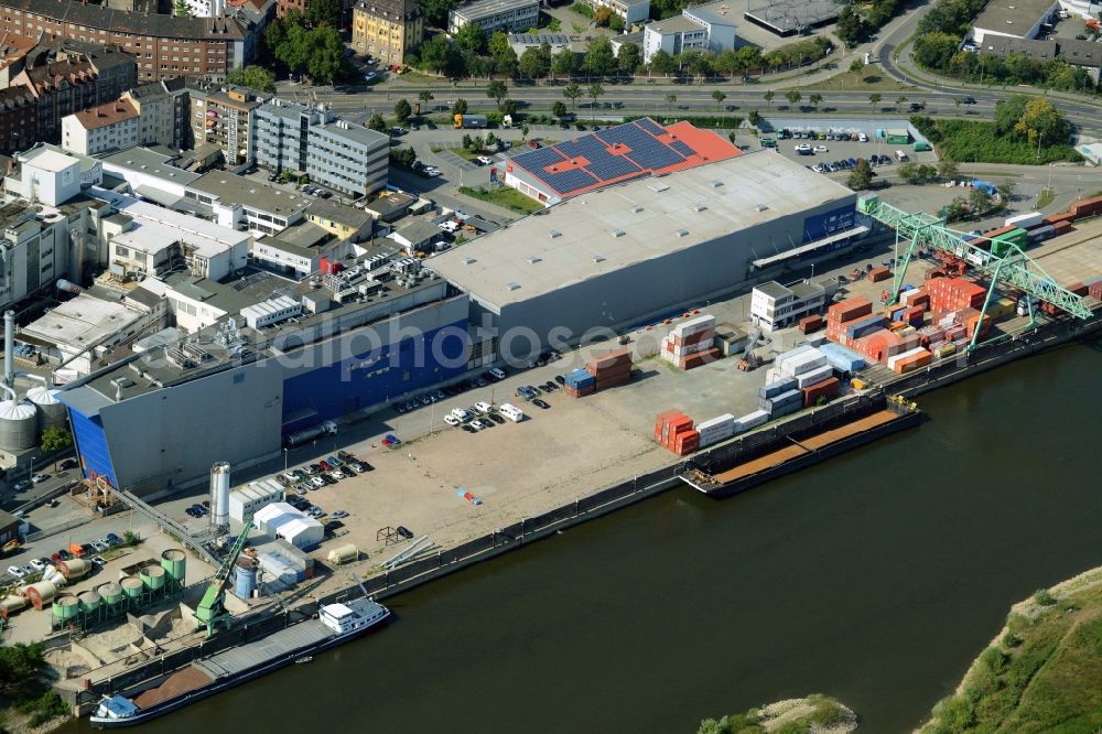 Aerial image Mannheim - Container Terminal in the port of the inland port Am Salzkai on Neckar river in Mannheim in the state Baden-Wuerttemberg