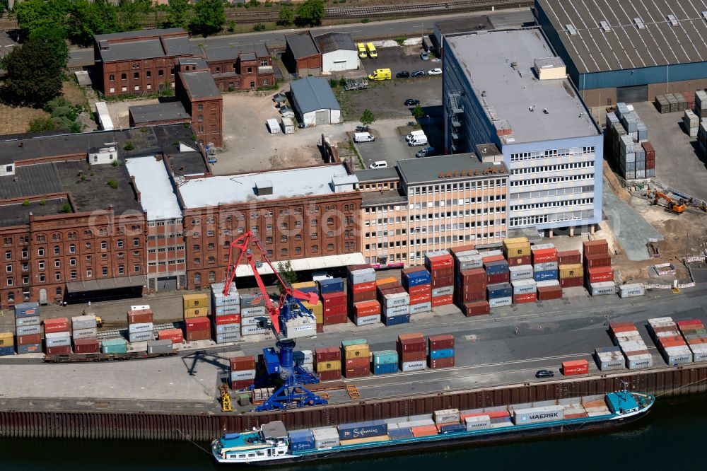 Aerial image Bremen - Container Terminal in the port of the inland port on of Weser with Gewerbegebaeuden on Strasse Fabrikenufer in Bremen, Germany