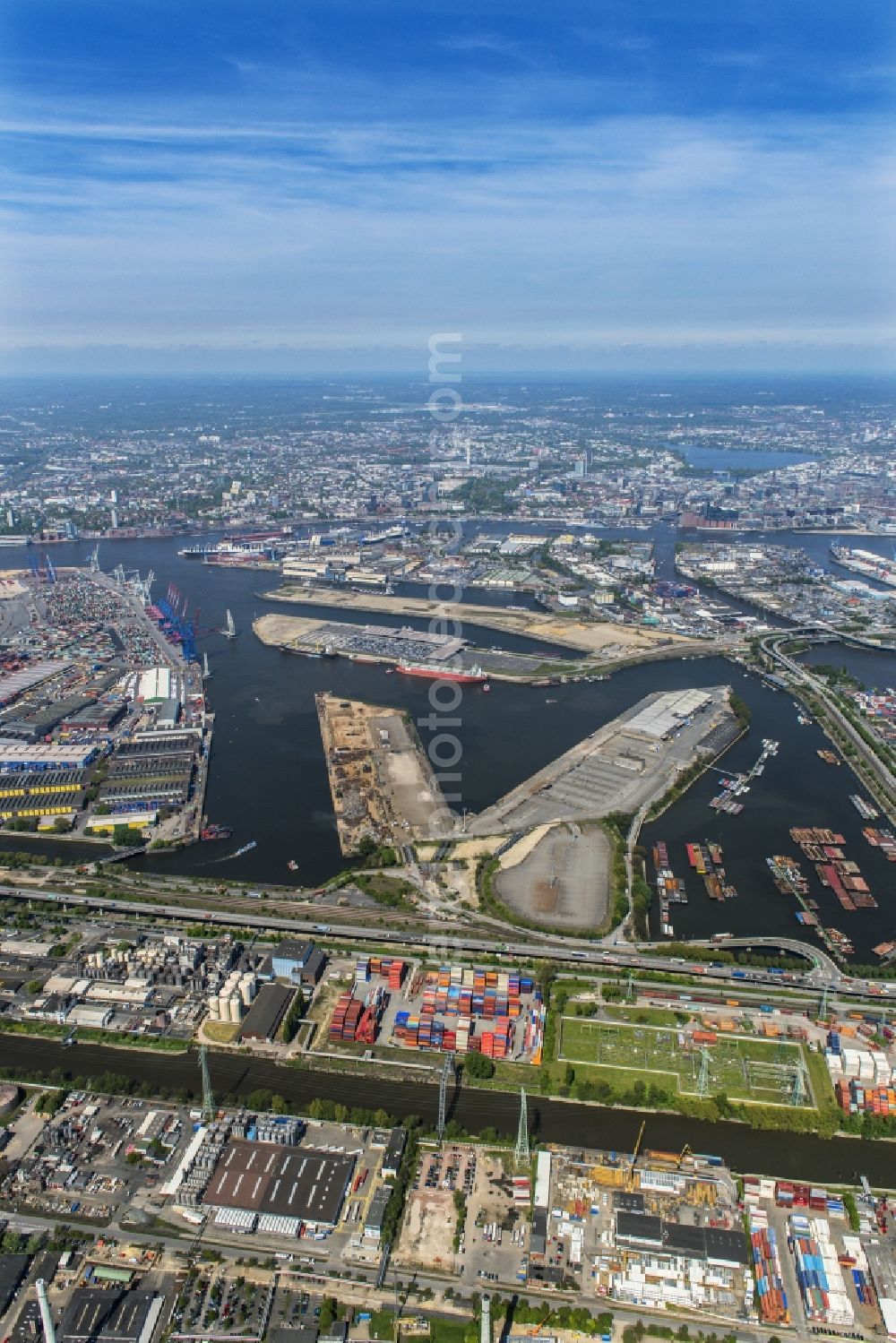 Aerial photograph Hamburg - Container Terminals at Oderhafen Travehafen in the port of Hamburg in Germany