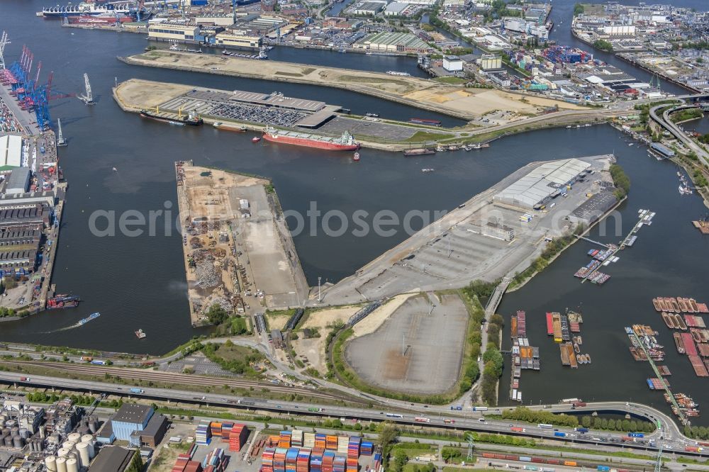 Hamburg from above - Container Terminals at Oderhafen Travehafen in the port of Hamburg in Germany