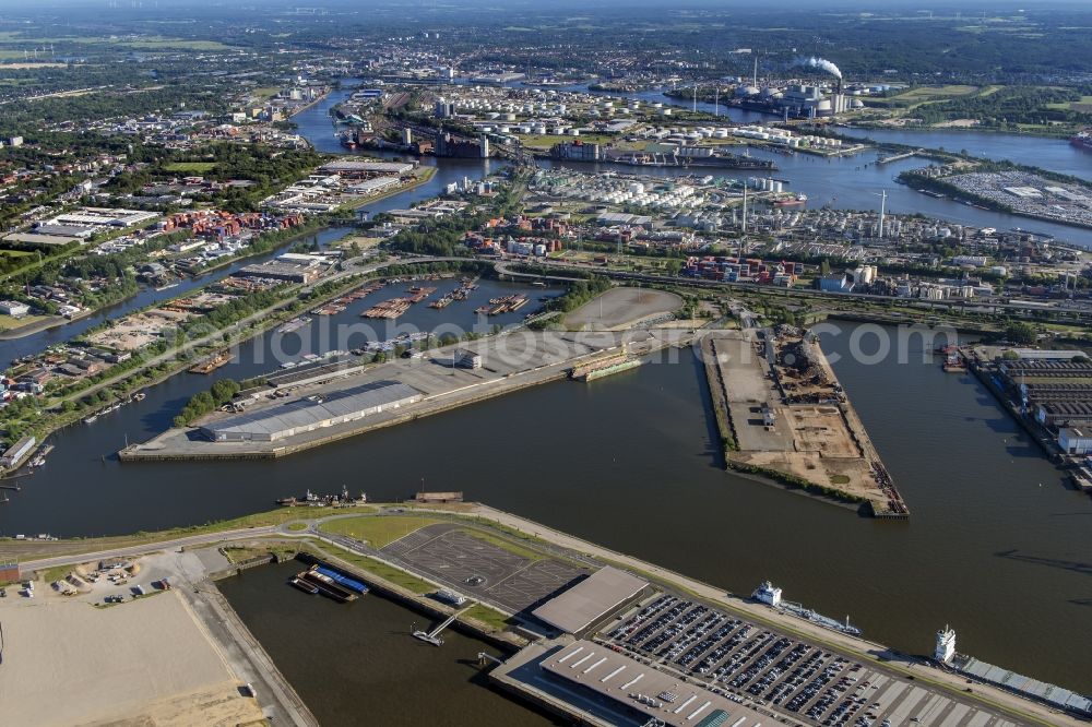 Aerial image Hamburg - Container Terminals at Oderhafen Travehafen in the port of Hamburg in Germany