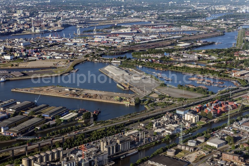 Aerial photograph Hamburg - Container Terminals at Oderhafen Travehafen in the port of Hamburg in Germany