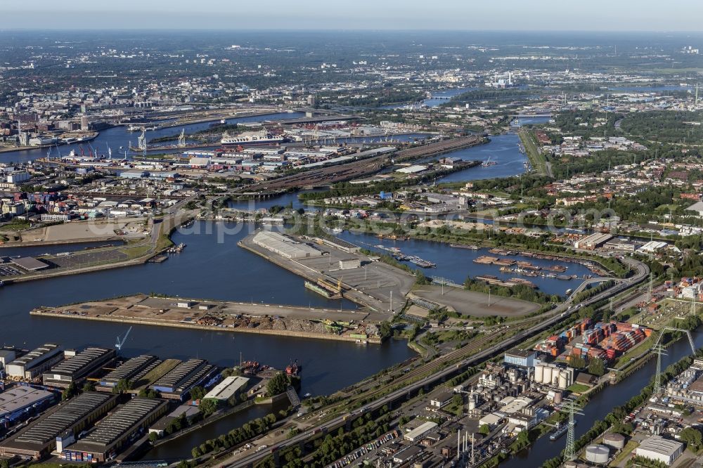 Hamburg from above - Container Terminals at Oderhafen Travehafen in the port of Hamburg in Germany