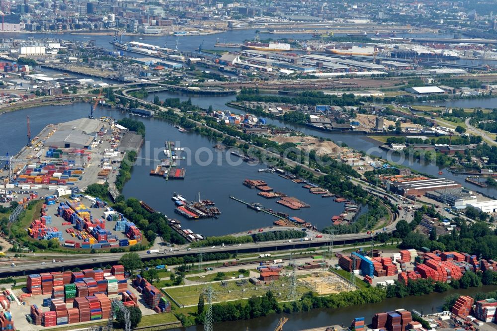 Aerial image Hamburg - Container Terminals at Travehafen in the port of Hamburg in Germany