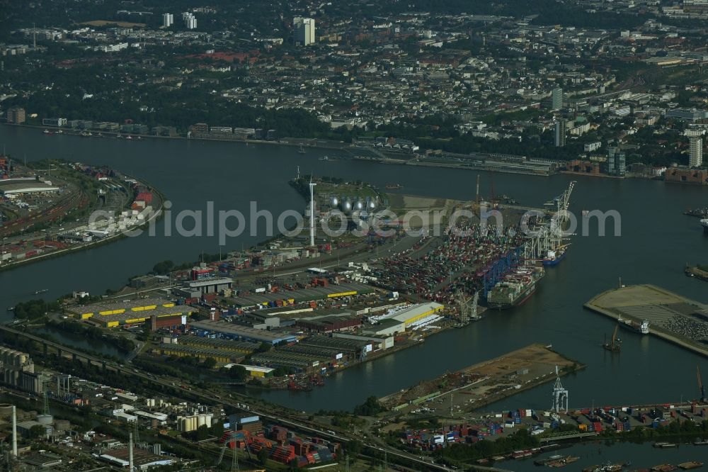 Hamburg from the bird's eye view: Container terminal of the DCP in the container port of the international port in Hamburg