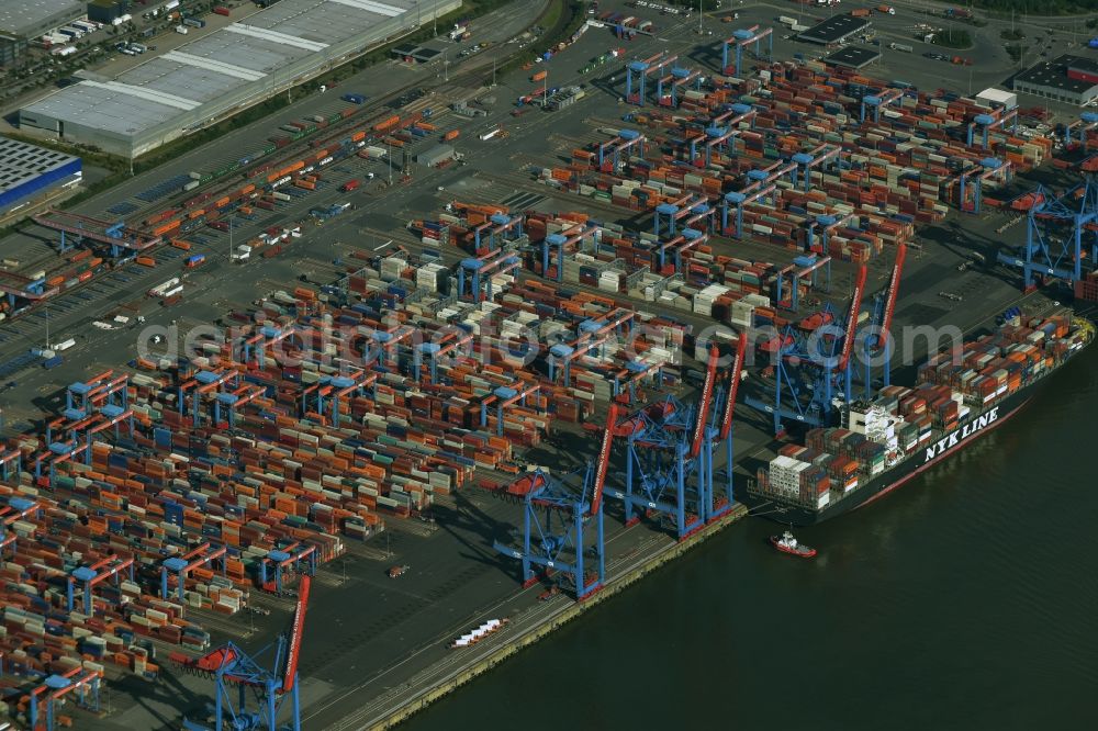 Hamburg from above - Container terminal of the DCP in the container port of the international port in Hamburg