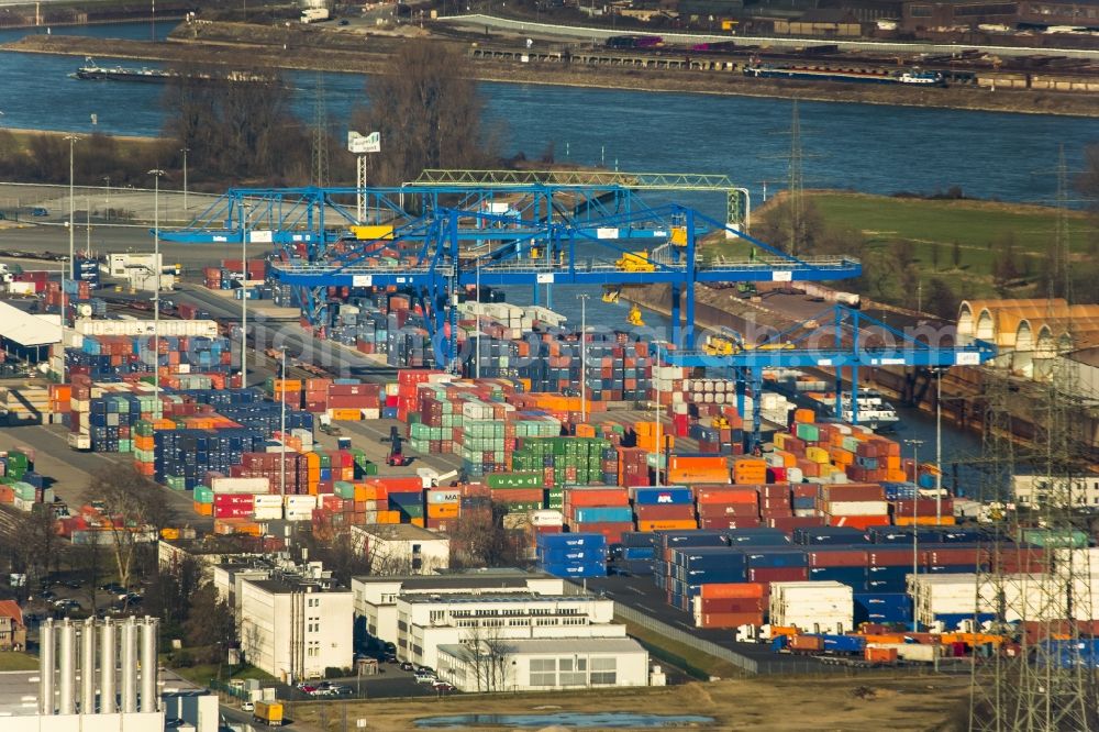 Aerial photograph Duisburg - View of a container terminal in Duisburg in the state North Rhine-Westphalia