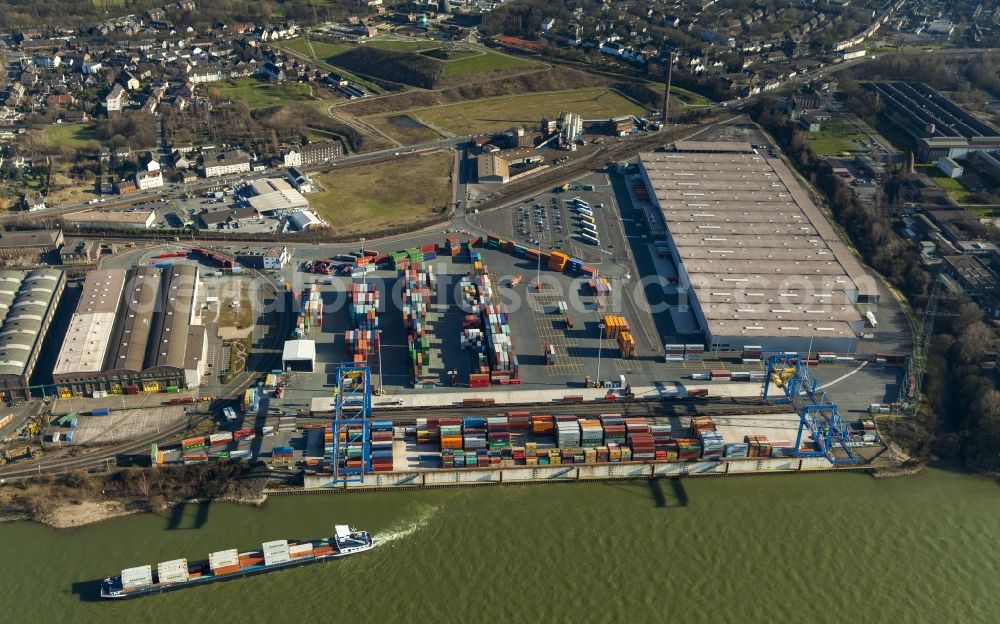 Duisburg from the bird's eye view: View of a container terminal in Duisburg in the state North Rhine-Westphalia