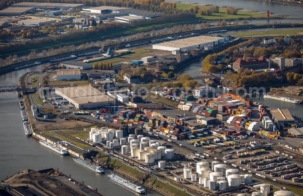 Aerial photograph Duisburg - Container Terminal in the port of the inland port in Duisburg in the state North Rhine-Westphalia, Germany