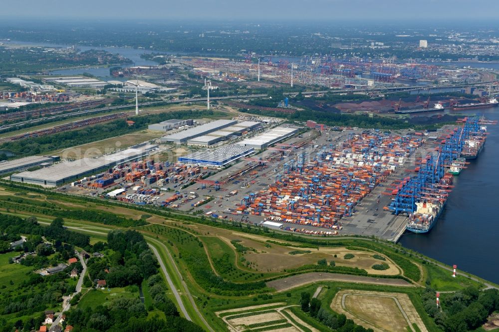 Hamburg from above - Container Terminal HHLA Container Terminal Altenwerder (CTA) on the Elbe riverbank in the Altenwerder part of Hamburg in Germany