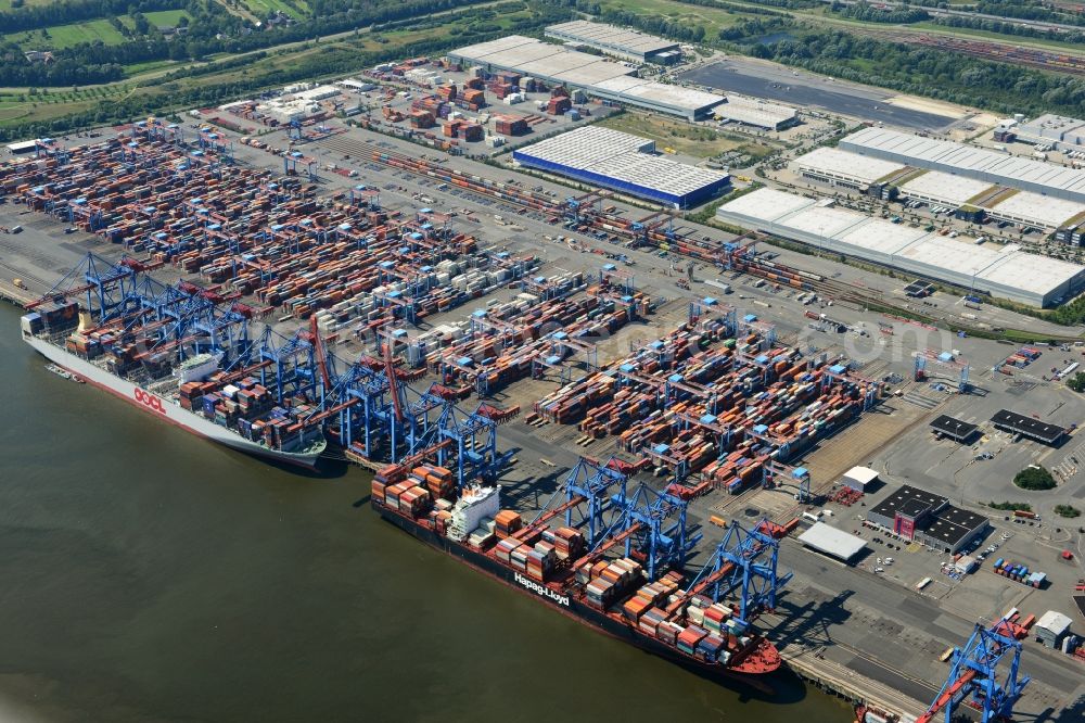 Aerial photograph Hamburg - Container Terminal HHLA Container Terminal Altenwerder (CTA) on the Elbe riverbank in the Altenwerder part of Hamburg in Germany