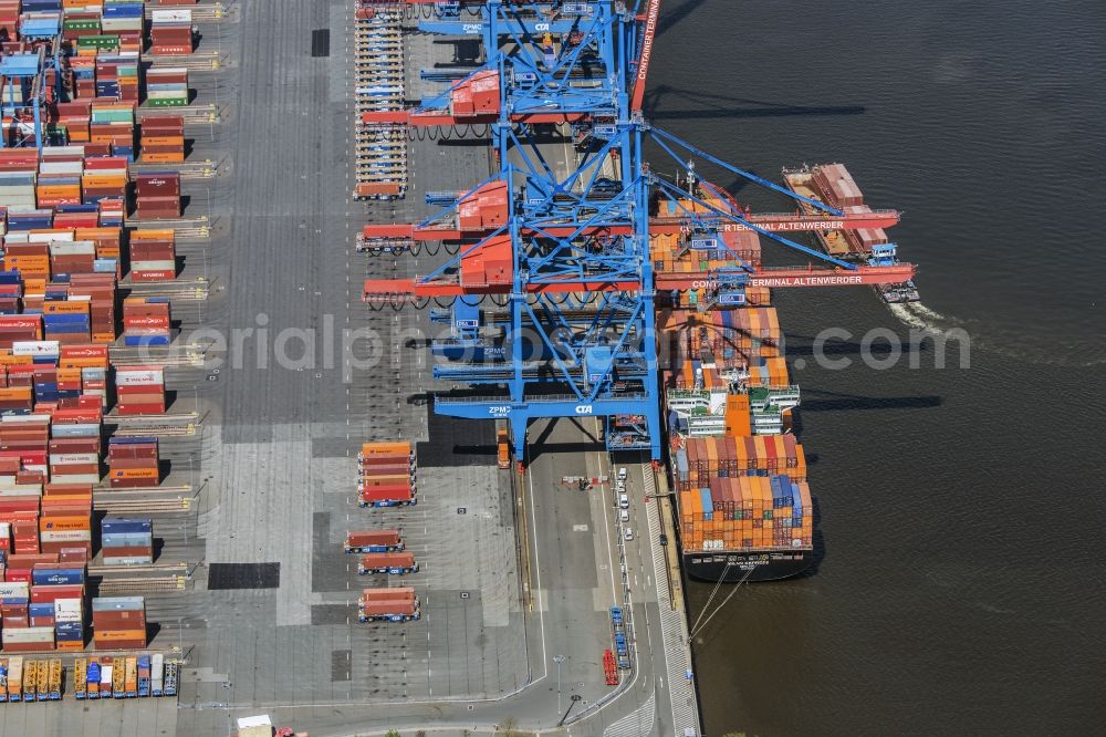 Aerial photograph Hamburg - Container Terminal HHLA Container Terminal Altenwerder (CTA) on the Elbe riverbank in the Altenwerder part of Hamburg in Germany