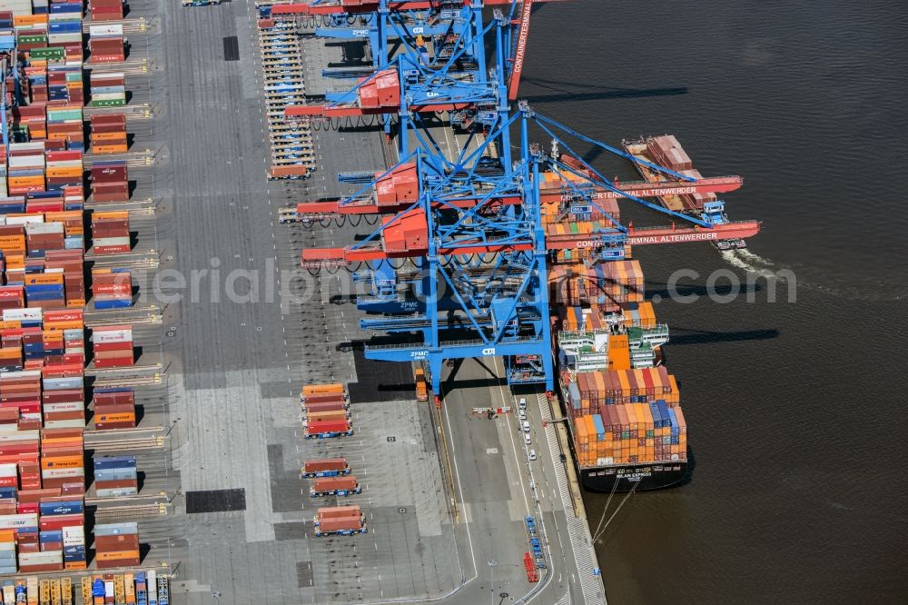 Hamburg from above - Container Terminal HHLA Container Terminal Altenwerder (CTA) on the Elbe riverbank in the Altenwerder part of Hamburg in Germany