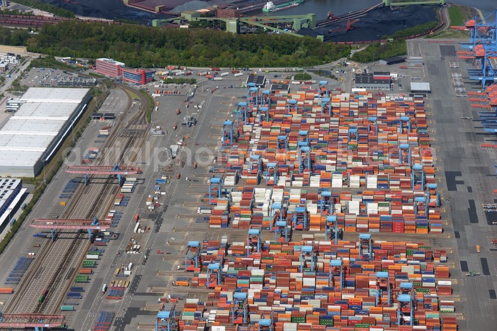 Aerial image Hamburg - Container Terminal HHLA Container Terminal Altenwerder (CTA) on the Elbe riverbank in the Altenwerder part of Hamburg in Germany