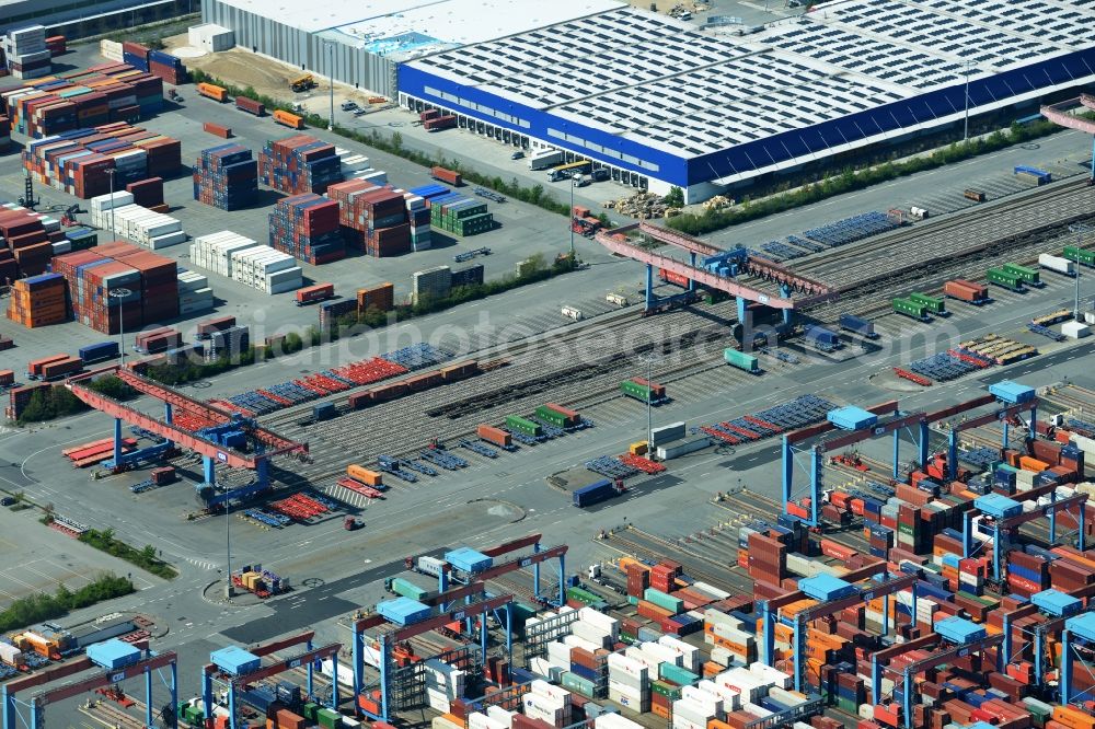 Hamburg from the bird's eye view: Container Terminal HHLA Container Terminal Altenwerder (CTA) on the Elbe riverbank in the Altenwerder part of Hamburg in Germany