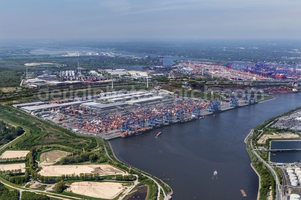 Aerial photograph Hamburg - Container Terminal HHLA Container Terminal Altenwerder (CTA) on the Elbe riverbank in the Altenwerder part of Hamburg in Germany