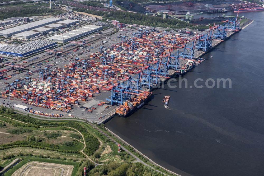 Hamburg from the bird's eye view: Container Terminal HHLA Container Terminal Altenwerder (CTA) on the Elbe riverbank in the Altenwerder part of Hamburg in Germany