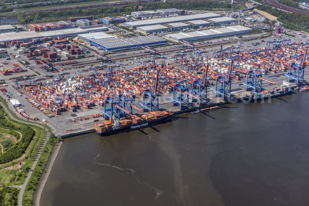 Aerial image Hamburg - Container Terminal HHLA Container Terminal Altenwerder (CTA) on the Elbe riverbank in the Altenwerder part of Hamburg in Germany