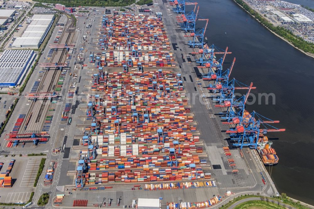 Hamburg from above - Container Terminal HHLA Container Terminal Altenwerder (CTA) on the Elbe riverbank in the Altenwerder part of Hamburg in Germany