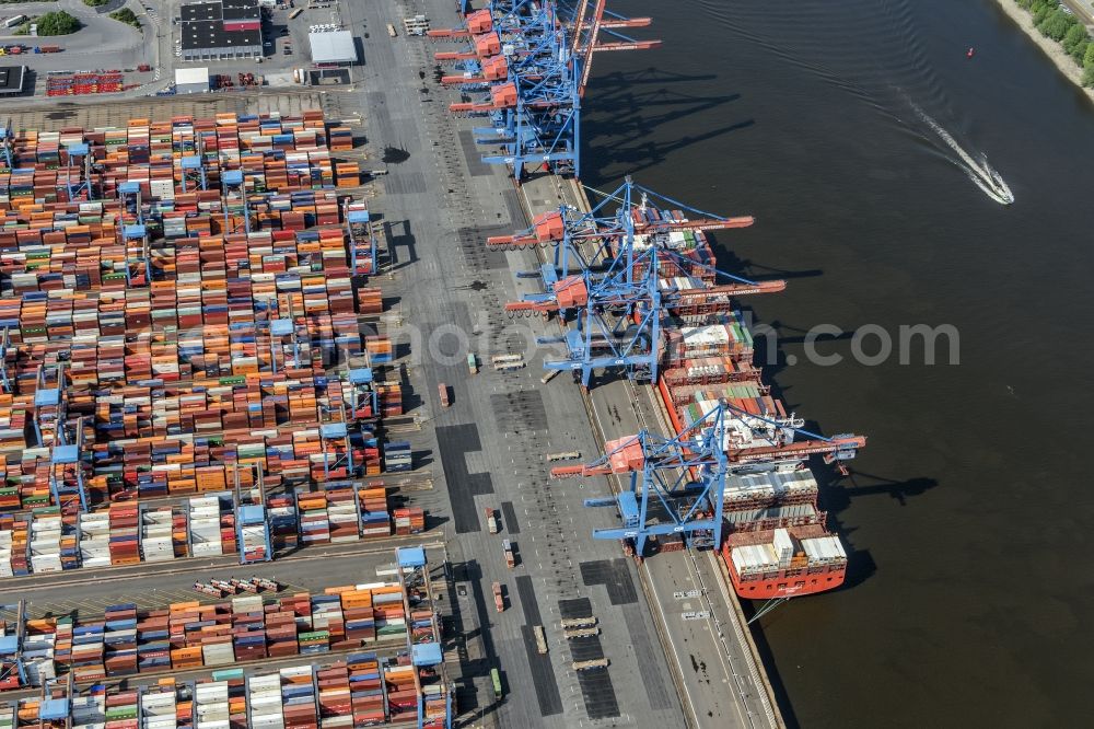 Aerial photograph Hamburg - Container Terminal HHLA Container Terminal Altenwerder (CTA) on the Elbe riverbank in the Altenwerder part of Hamburg in Germany