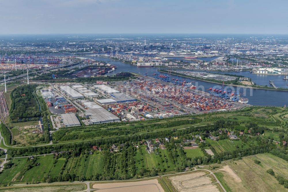 Hamburg from above - Container Terminal HHLA Container Terminal Altenwerder (CTA) on the Elbe riverbank in the Altenwerder part of Hamburg in Germany