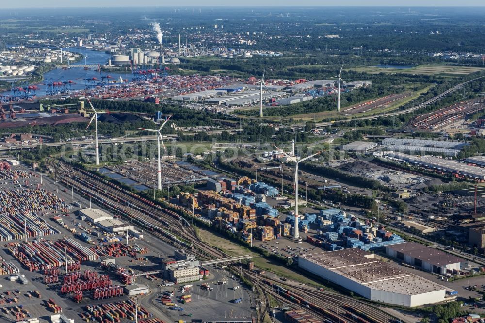 Aerial photograph Hamburg - Container Terminal HHLA Container Terminal Altenwerder (CTA) on the Elbe riverbank in the Altenwerder part of Hamburg in Germany