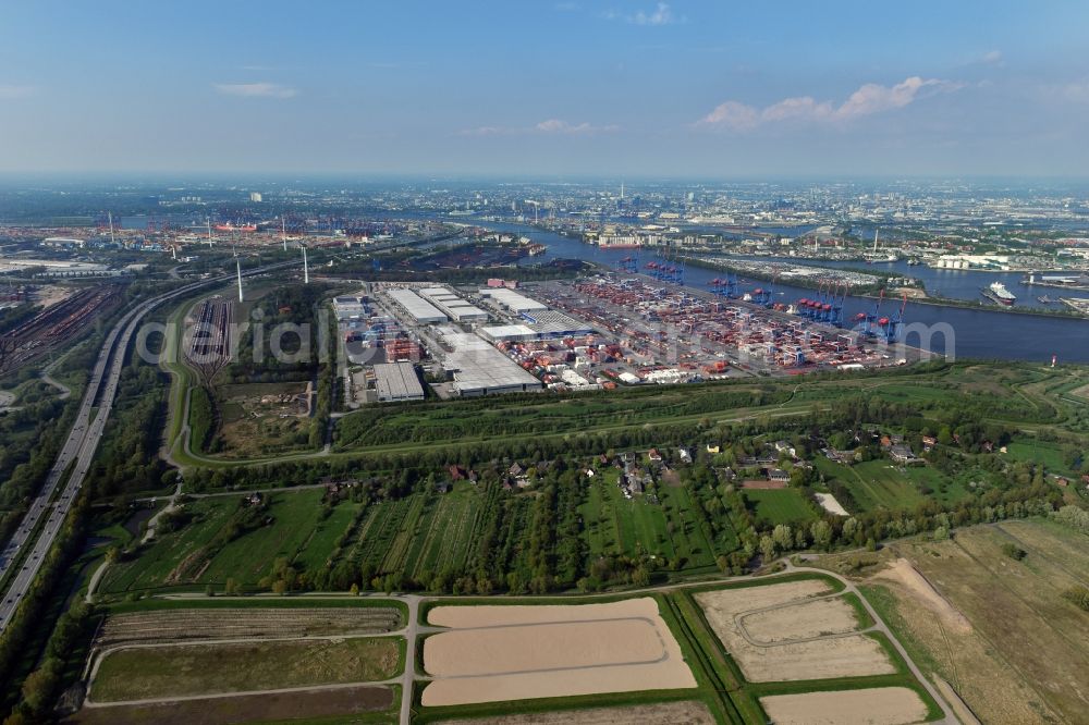 Hamburg from above - Container Terminal HHLA Container Terminal Altenwerder (CTA) on the Elbe riverbank in the Altenwerder part of Hamburg in Germany