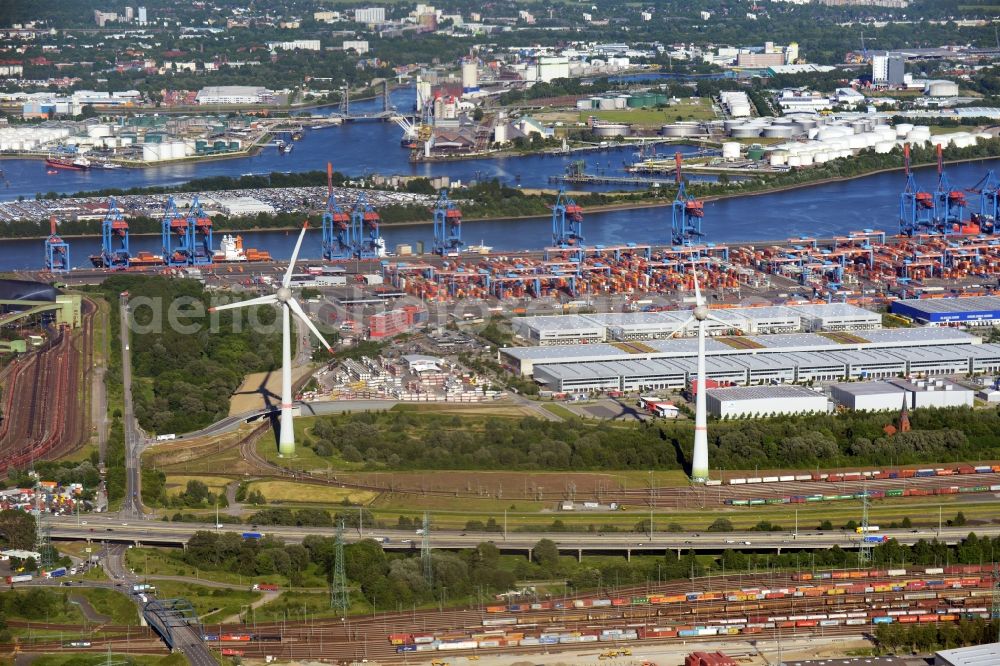 Hamburg from above - Container Terminal HHLA Container Terminal Altenwerder (CTA) on the Elbe riverbank in the Altenwerder part of Hamburg in Germany