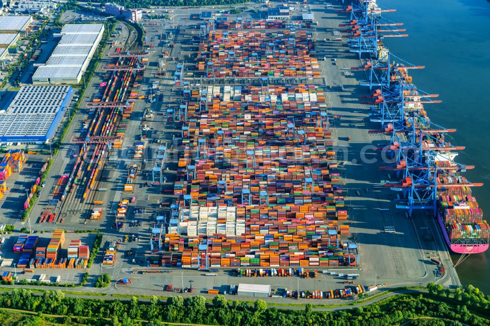 Hamburg from above - Container Terminal HHLA Container Terminal Altenwerder (CTA) on the Elbe riverbank in the Altenwerder part of Hamburg in Germany