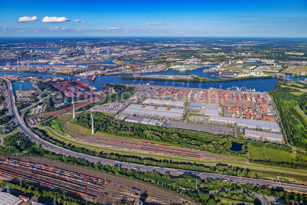 Aerial photograph Hamburg - Container Terminal HHLA Container Terminal Altenwerder (CTA) on the Elbe riverbank in the Altenwerder part of Hamburg in Germany