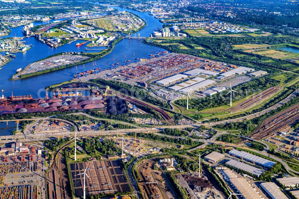 Aerial image Hamburg - Container Terminal HHLA Container Terminal Altenwerder (CTA) on the Elbe riverbank in the Altenwerder part of Hamburg in Germany