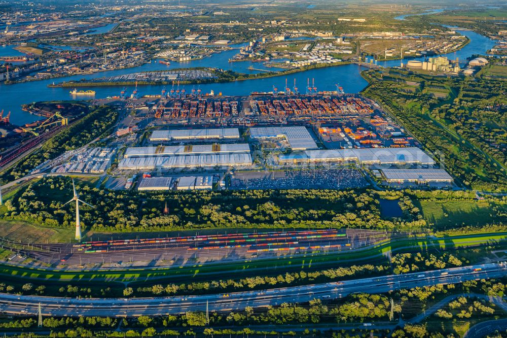 Hamburg from the bird's eye view: Container Terminal HHLA Container Terminal Altenwerder (CTA) on the Elbe riverbank in the Altenwerder part of Hamburg in Germany