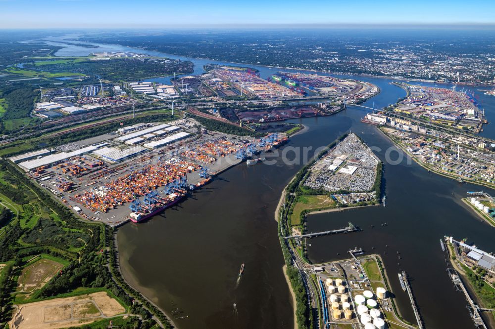 Aerial image Hamburg - Container Terminal HHLA Container Terminal Altenwerder (CTA) on the Elbe riverbank in the Altenwerder part of Hamburg in Germany