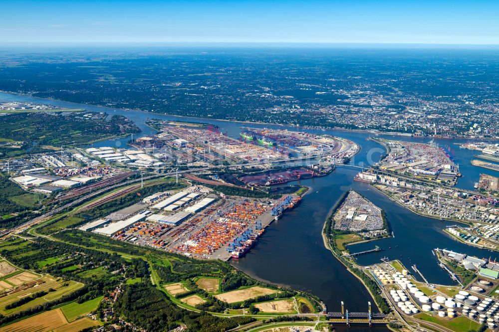 Hamburg from above - Container Terminal HHLA Container Terminal Altenwerder (CTA) on the Elbe riverbank in the Altenwerder part of Hamburg in Germany