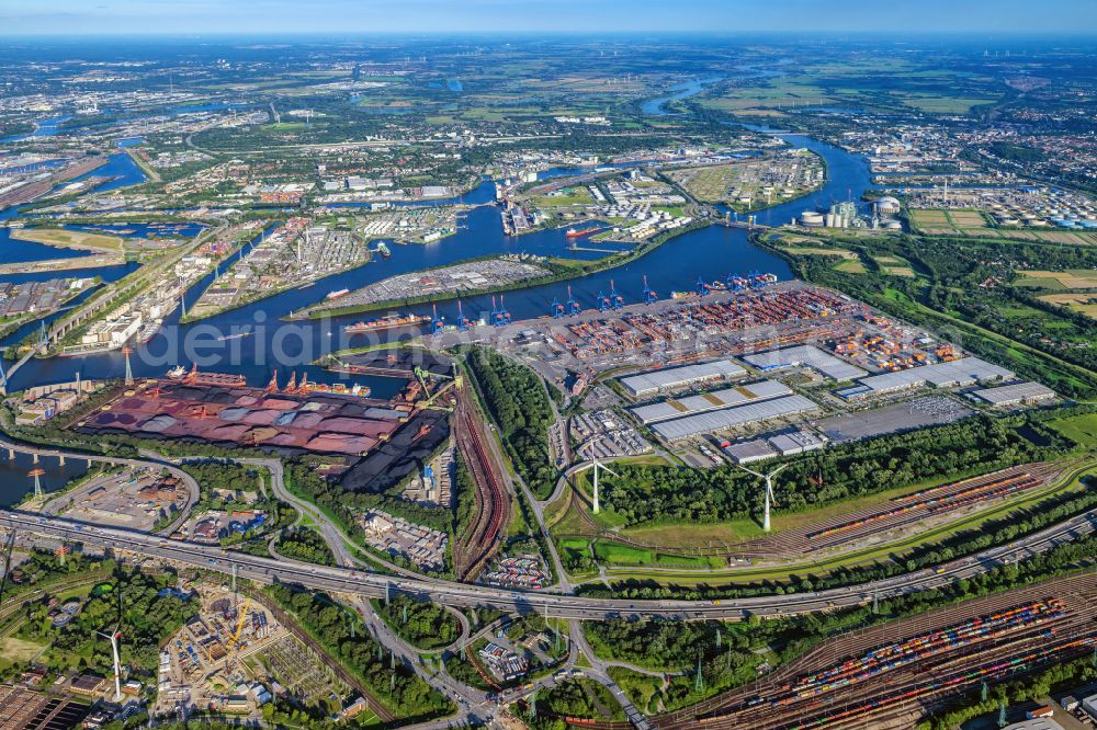 Aerial image Hamburg - Container Terminal HHLA Container Terminal Altenwerder (CTA) on the Elbe riverbank in the Altenwerder part of Hamburg in Germany