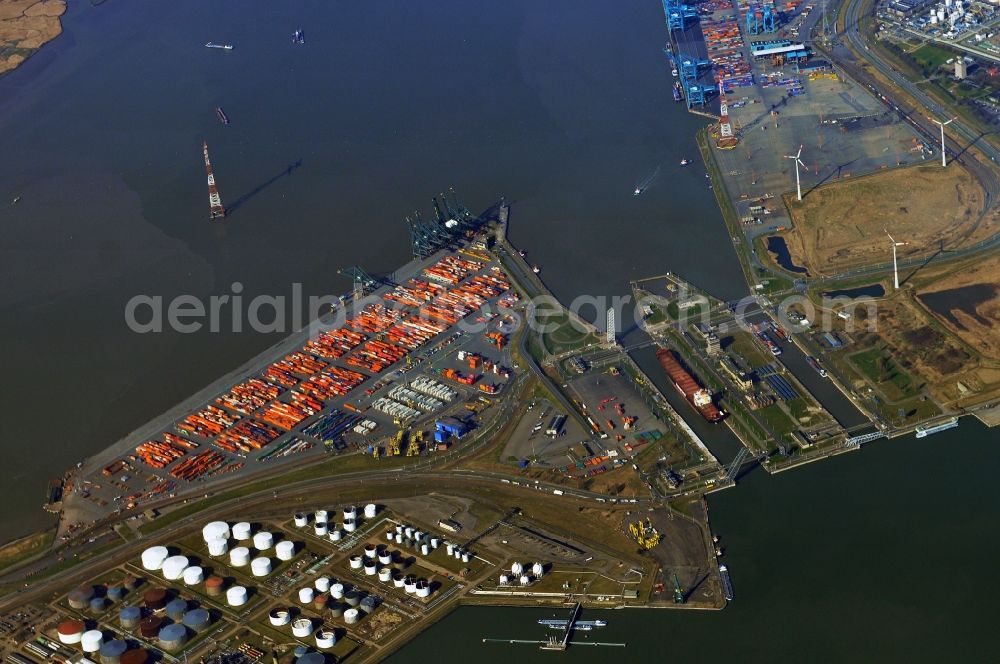 Aerial image Antwerpen - Container terminals in the seaport on Kanaaldock B2 Oostkai in Antwerp, Belgium