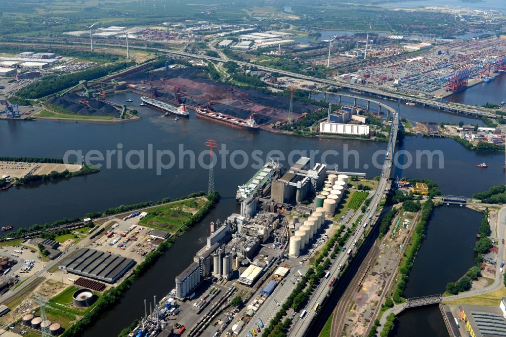 Aerial image Hamburg - Container Terminal in the port of DCP Dettmer Container Packing GmbH & Co. Kommanditgesellschaft along the course of the river Koehlbrand in Hamburg in Germany