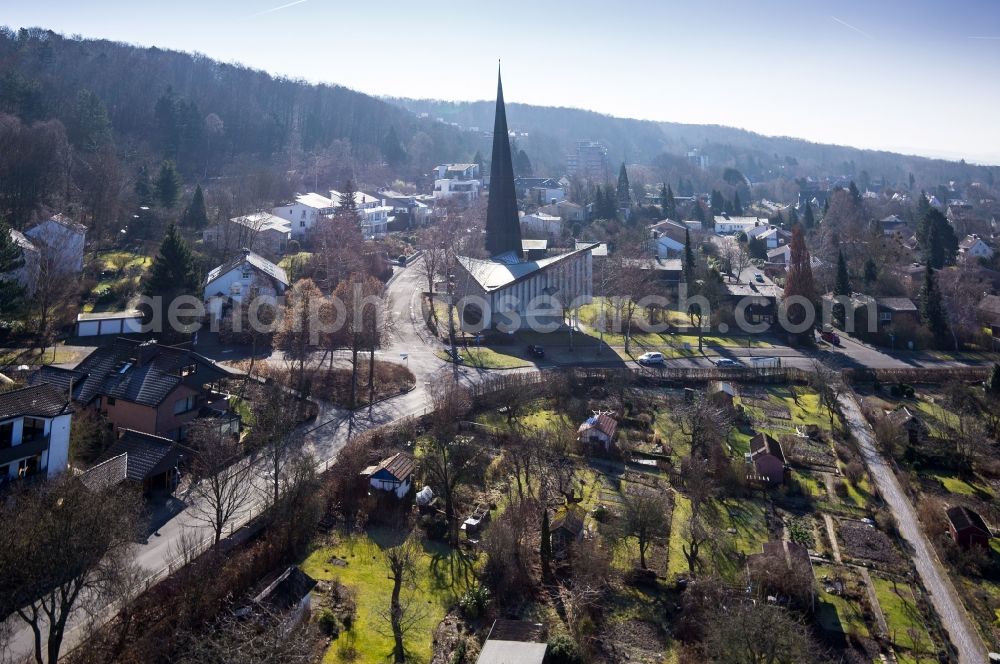 Aerial image Göttingen - View at the Corvinuskirche and small gardens along the Grotefendstrasse in Goettingen in Lower Saxony