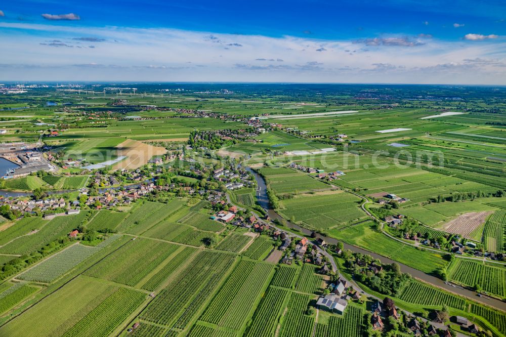 Hamburg from above - Location in the fruit-growing area Altes Land Cranz in the state of Hamburg, Germany