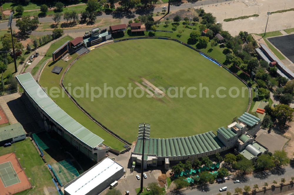 BLOEMFONTEIN from the bird's eye view: Cricket ground of the Chevrolet Park, also known as Springbok Park, in Bloemfontein, South Africa